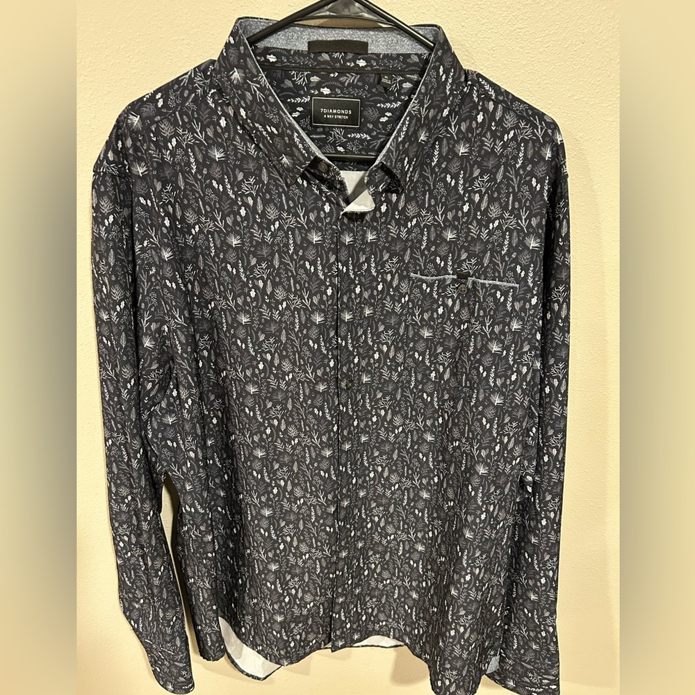 7 Diamonds Shirt Mens XL White 4 Way Stretch Button Down Casual Top